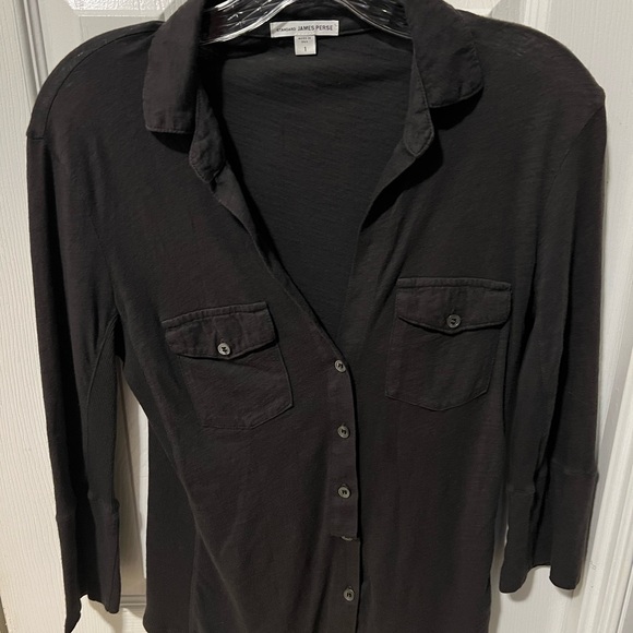 James Perse Sheer Slub Side Panel Shirt In Carbon, 1/Small - Picture 9 of 10